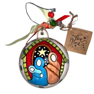 Glass Christmas Holiday Tree Ornament Hand Painted Jesus Christian Christ Retire